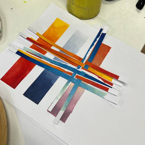 Acrylic colour-mixing exercise with painted stripes
