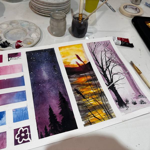 Acrylic colour swatches and early paintings