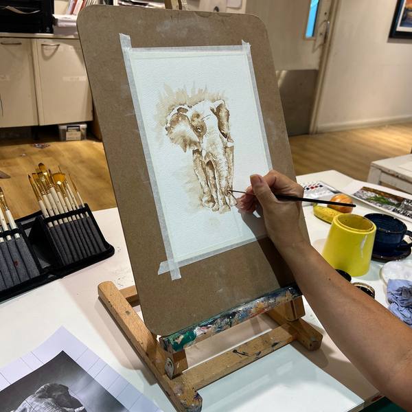 A student’s sketch on a studio easel