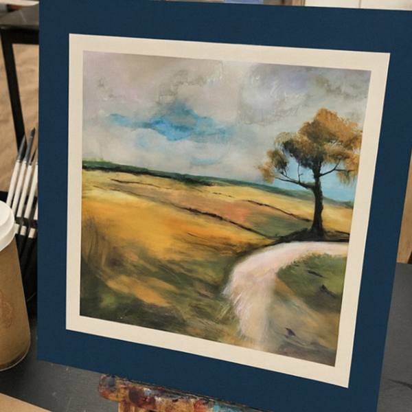 Watercolour landscape with a tree
