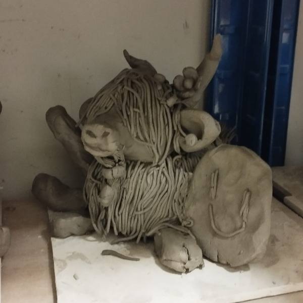 Clay Highland Cow sculpture