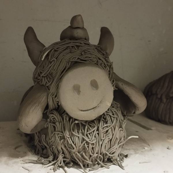 Clay Highland Cow with a textured coat