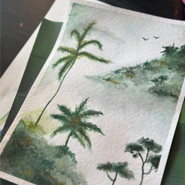 Watercolour of palm trees