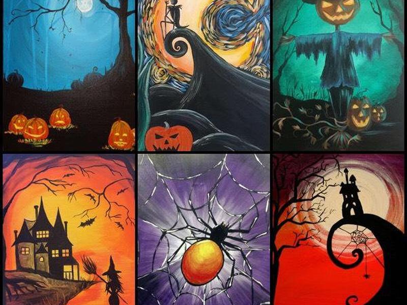 Six spooky Halloween paintings made at Kids’ Art Camp